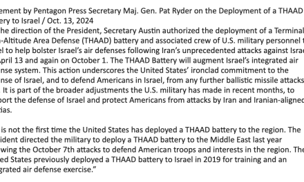 Israel requests THAAD defense system from the USA as they expect MAJOR retaliation from Iran once Israel responds.