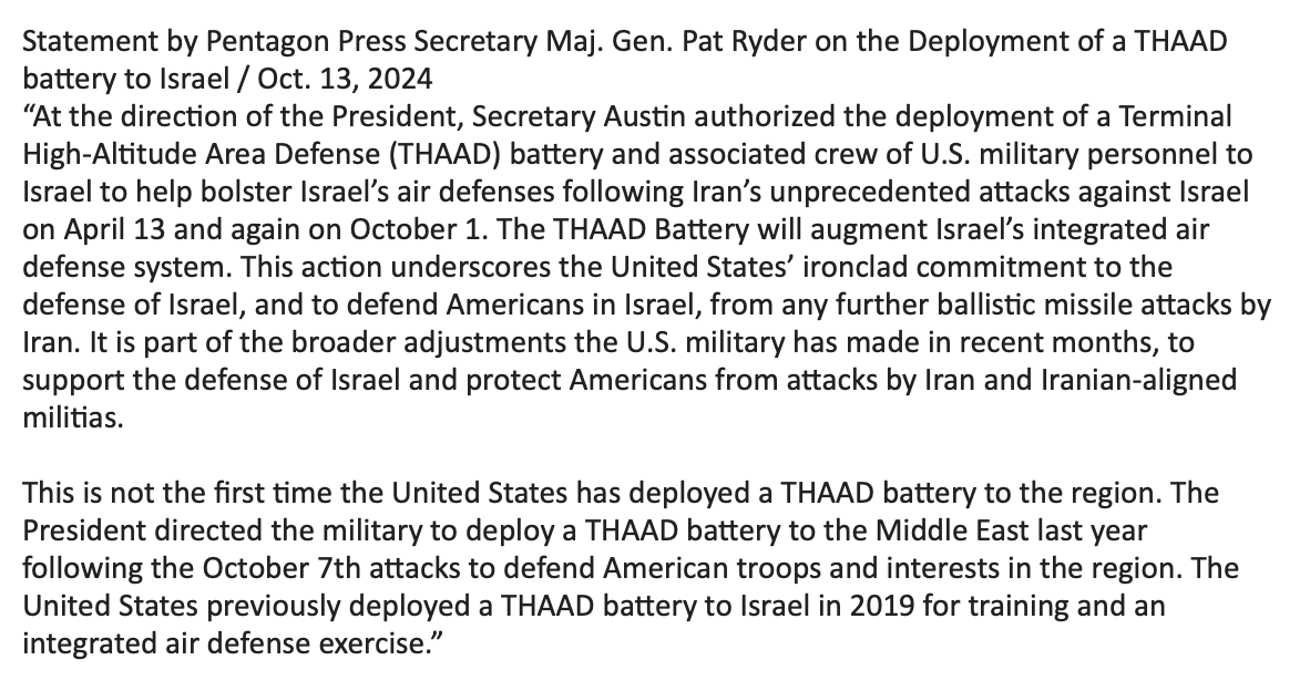 Israel requests THAAD defense system from the USA as they expect MAJOR retaliation from Iran once Israel responds.